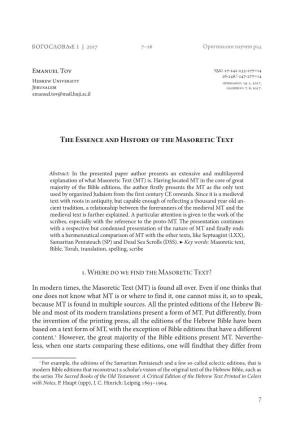 The Essence and History of the Masoretic Text
