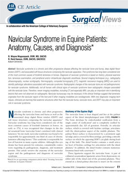 Navicular Syndrome in Equine Patients: Anatomy, Causes, and Diagnosis*