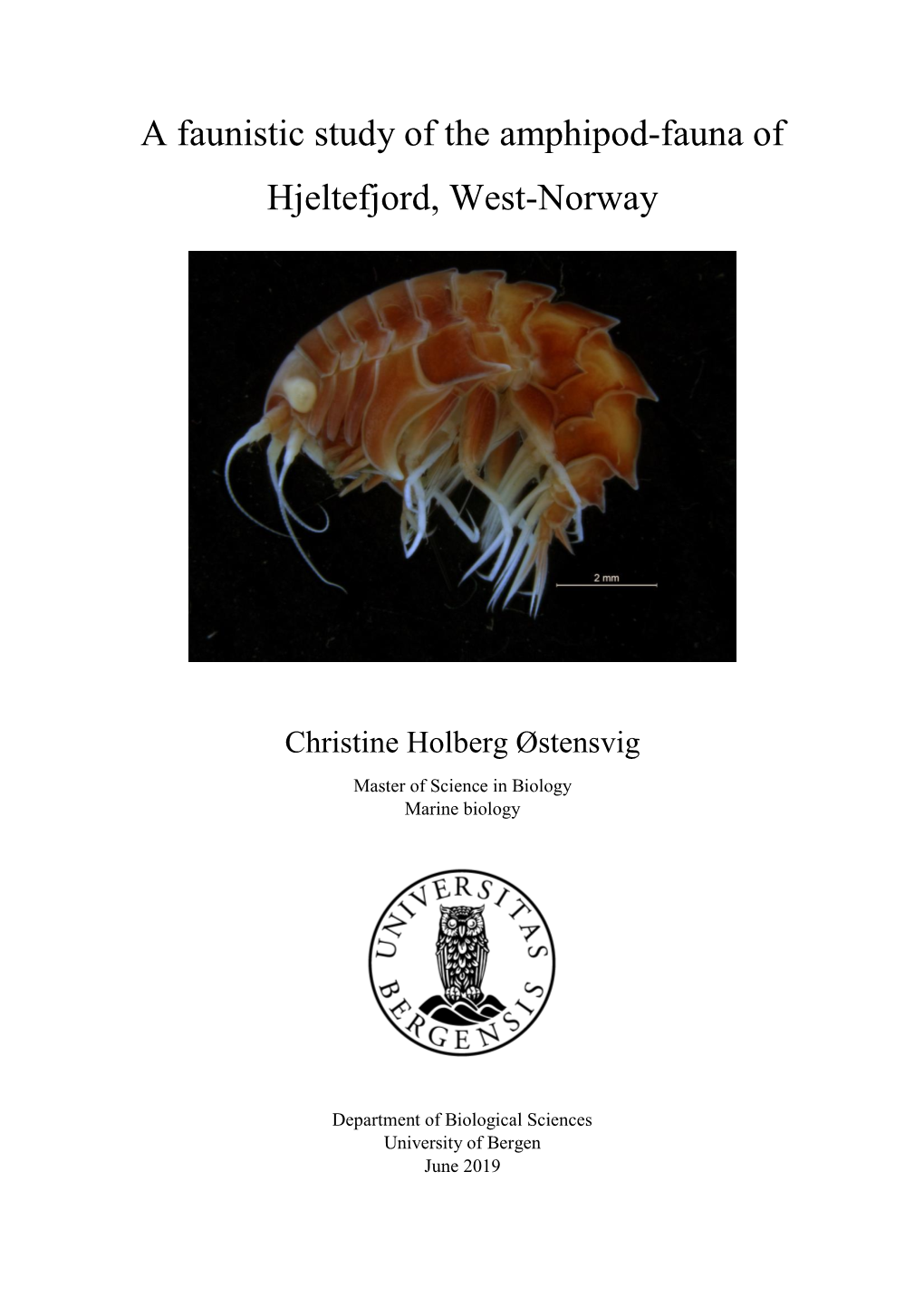 A Faunistic Study of the Amphipod-Fauna of Hjeltefjord, West-Norway