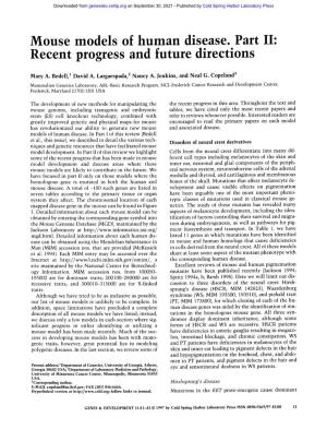 Mouse Models of Human Disease. Part II: Recent Progress and Future Directions