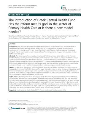 Has the Reform Met Its Goal in the Sector of Primary Health Care Or Is