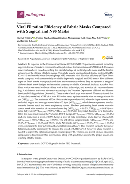 Viral Filtration Efficiency of Fabric Masks Compared with Surgical And