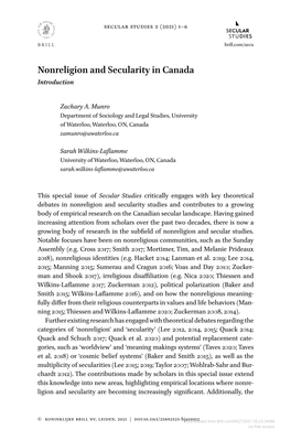 Nonreligion and Secularity in Canada Introduction