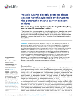 Volatile DMNT Directly Protects Plants Against Plutella Xylostella By