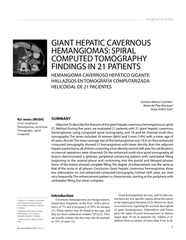 Giant Hepatic Cavernous Hemangiomas: Spiral Computed