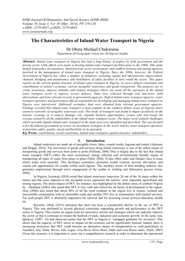 The Characteristics of Inland Water Transport in Nigeria