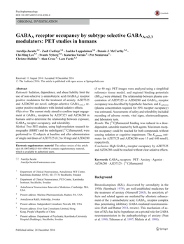 GABAA Receptor Occupancy by Subtype Selective Gabaaα2,3 Modulators: PET Studies in Humans