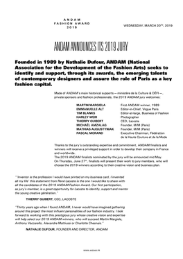 Announcement of the 2019 Andam Jury