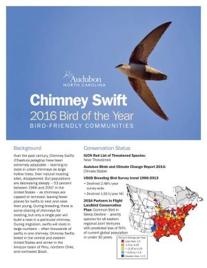 Chimney Swift 2016 Bird of the Year BIRD-FRIENDLY COMMUNITIES
