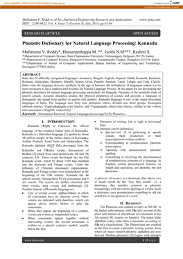 Phonetic Dictionary for Natural Language Processing: Kannada