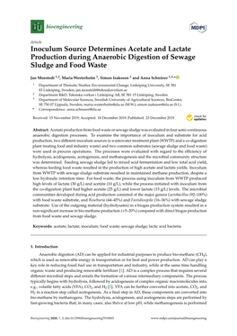 Inoculum Source Determines Acetate and Lactate Production During Anaerobic Digestion of Sewage Sludge and Food Waste