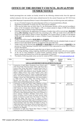 Tender Notice January, 2018