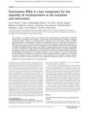 Centromere RNA Is a Key Component for the Assembly of Nucleoproteins at the Nucleolus and Centromere