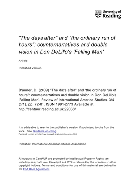 Counternarratives and Double Vision in Don Delillo's 'Falling Man'