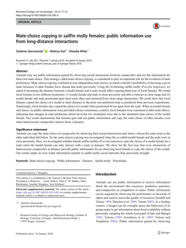 Mate-Choice Copying in Sailfin Molly Females: Public Information Use from Long-Distance Interactions