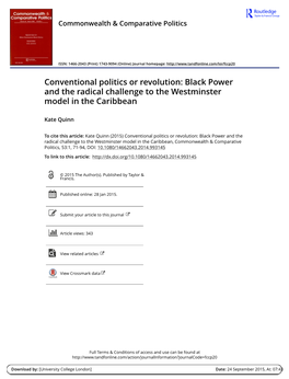 Conventional Politics Or Revolution: Black Power and the Radical Challenge to the Westminster Model in the Caribbean