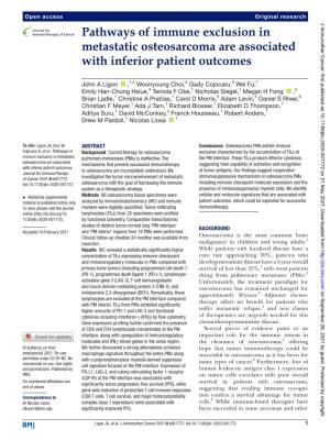 Pathways of Immune Exclusion in Metastatic Osteosarcoma Are Associated with Inferior Patient Outcomes