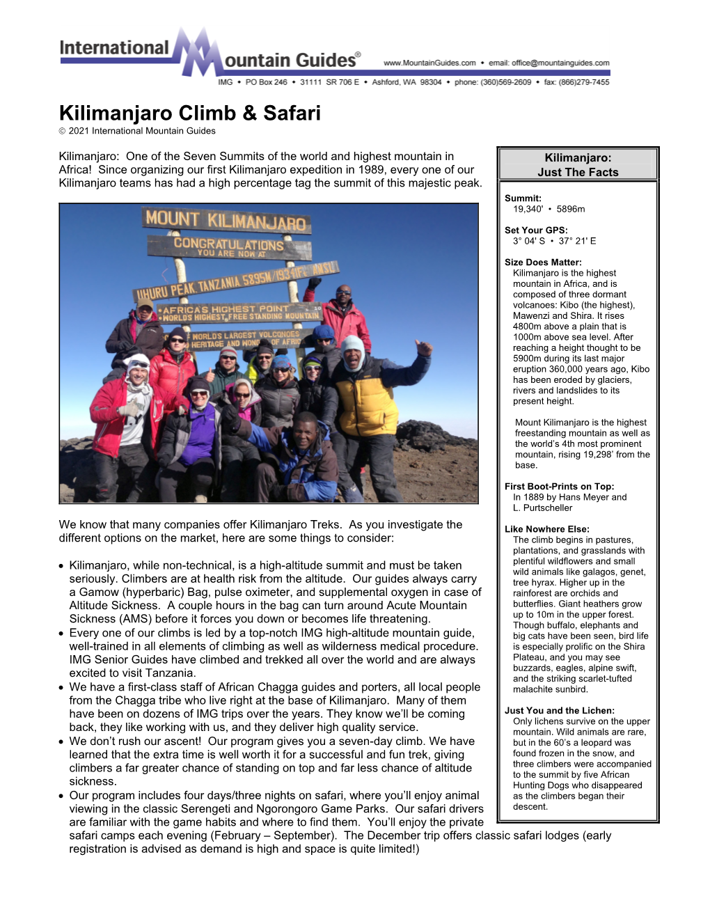 Kilimanjaro Climb & Safari