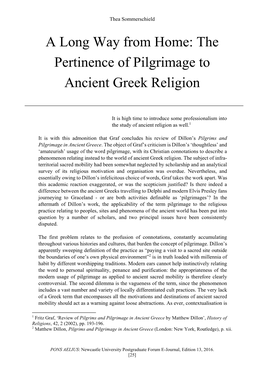 The Pertinence of Pilgrimage to Ancient Greek Religion