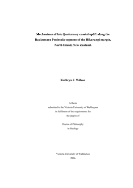 Mechanisms of Late Quaternary Coastal Uplift Along the Raukumara Peninsula Segment of the Hikurangi Margin, North Island, New Zealand