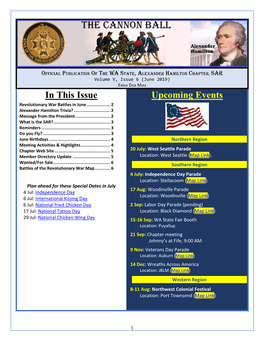 In This Issue Upcoming Events Revolutionary War Battles in June