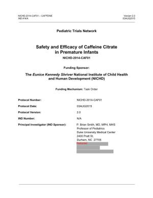 Safety and Efficacy of Caffeine Citrate in Premature Infants NICHD-2014-CAF01