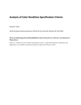 Analysis of Color Rendition Specification Criteria