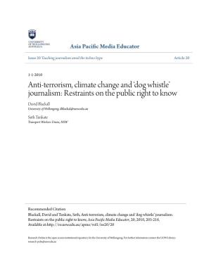 Dog Whistle’ Journalism: Restraints on the Public Right to Know David Blackall University of Wollongong, Dblackal@Uow.Edu.Au