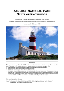 Agulhas National Park State of Knowledge