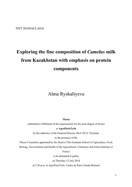 Exploring the Fine Composition of Camelus Milk from Kazakhstan with Emphasis on Protein Components