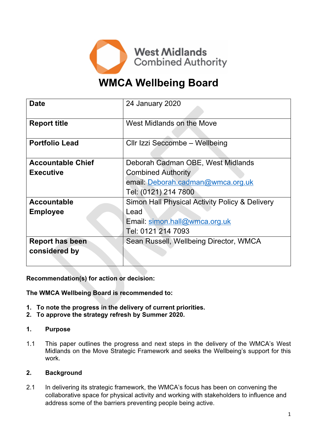 WMCA Wellbeing Board