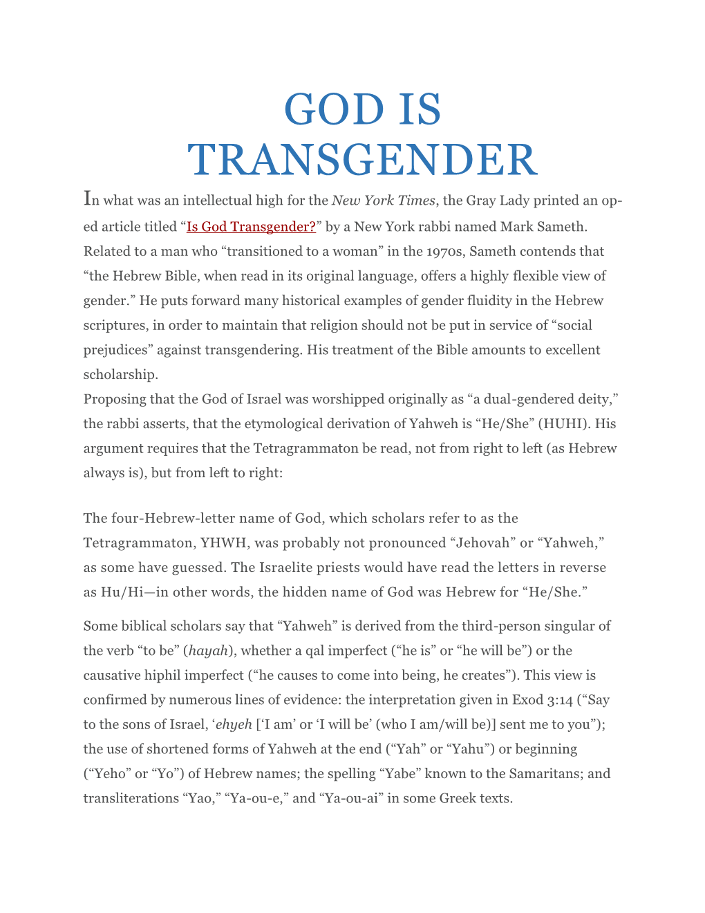 God Is Transgender