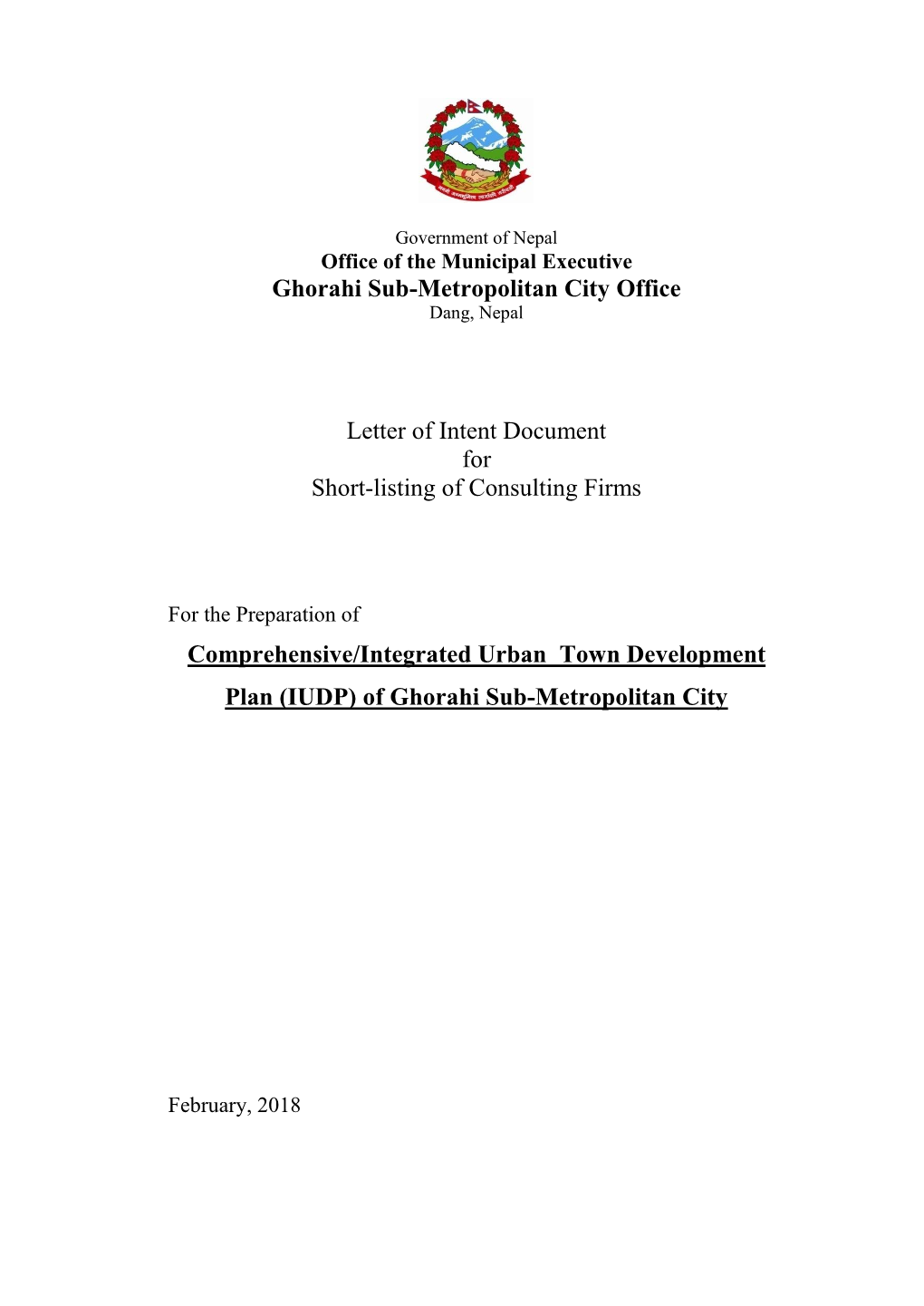 Ghorahi Sub-Metropolitan City Office Letter of Intent Document for Short