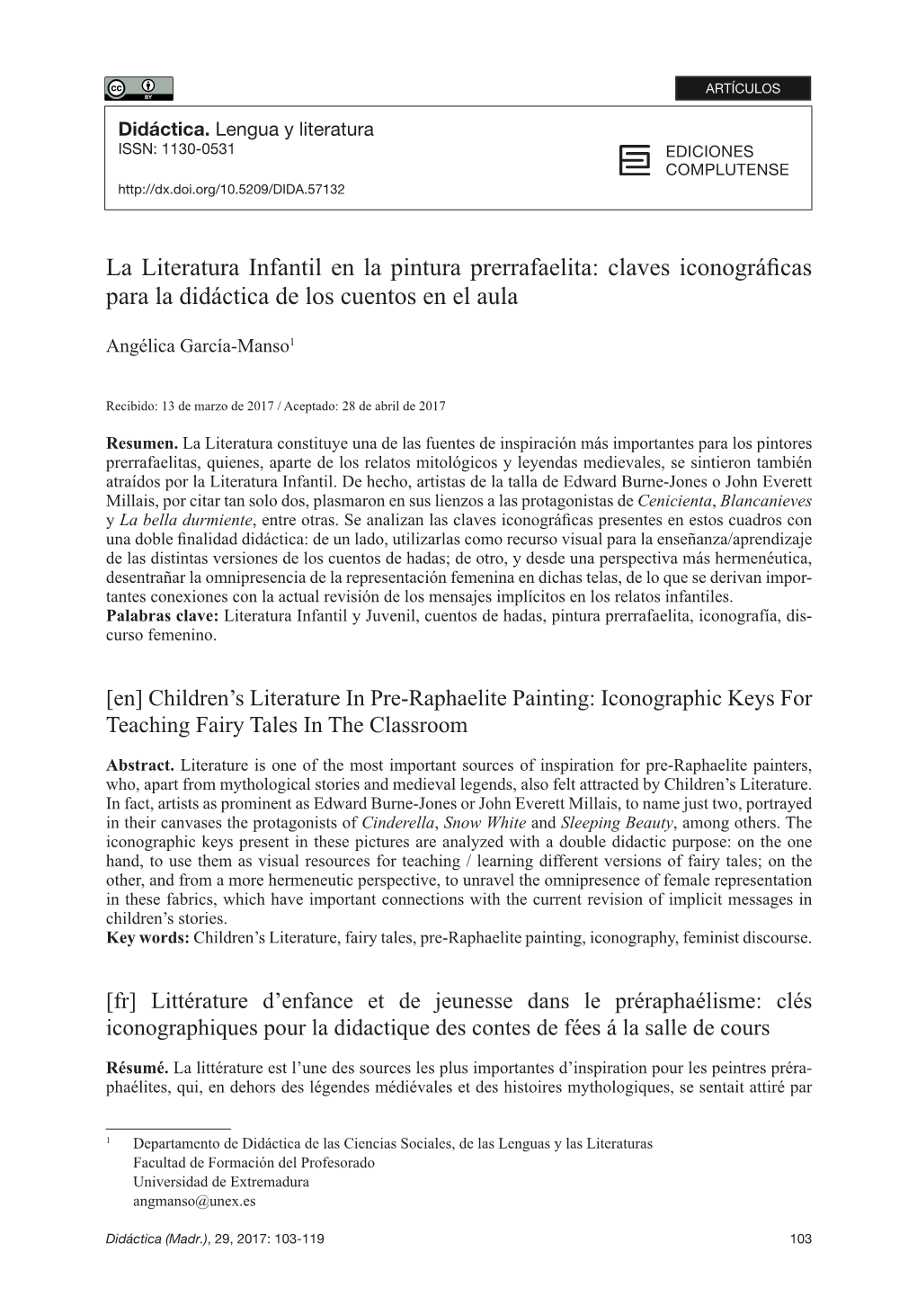 La Literatura Infantil En La Pintura Prerrafaelita: Claves Iconográficas Para La Didáctica De Los Cuentos En El Aula