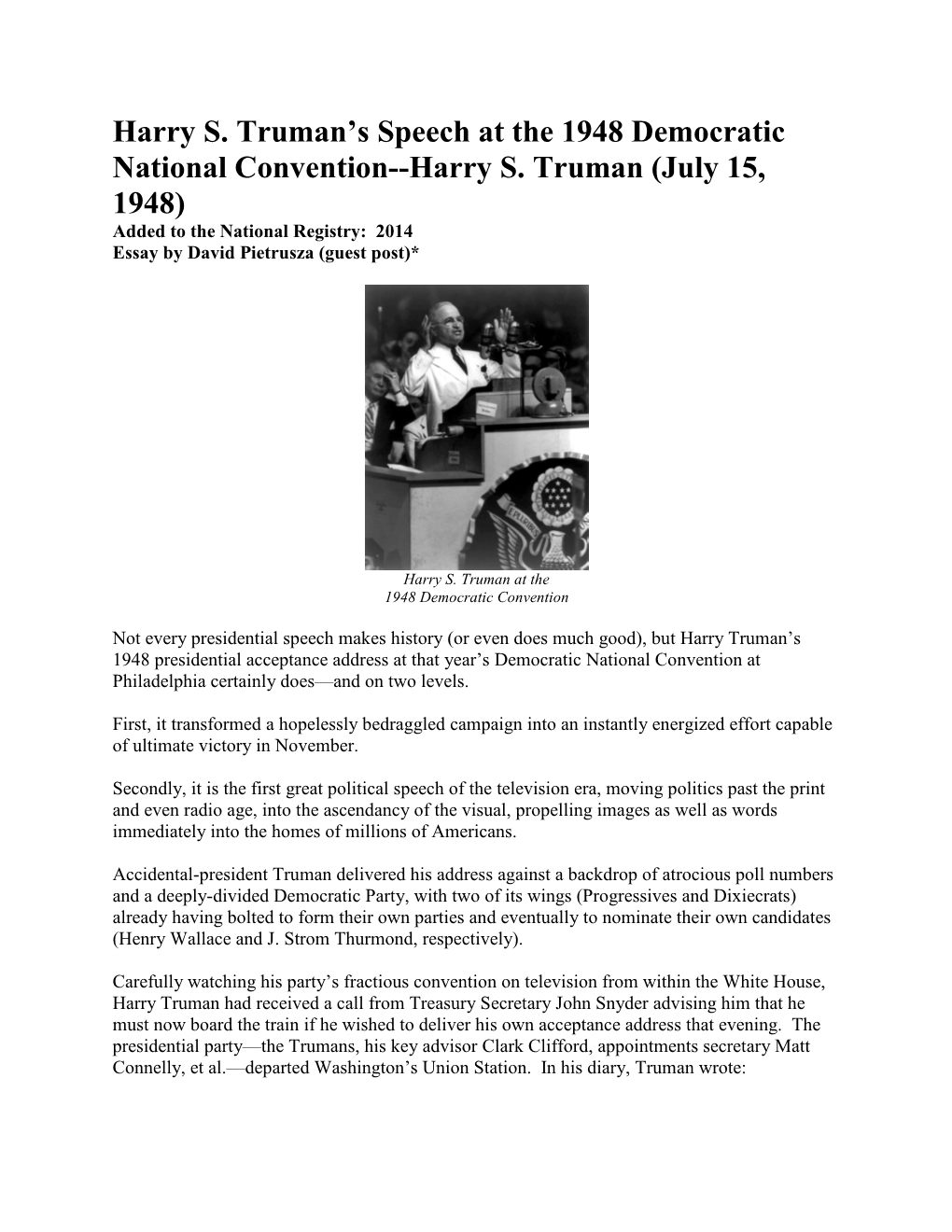 Harry S. Truman Speech at the 1948 Democratic National Convention