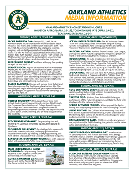 Oakland Athletics Media Information