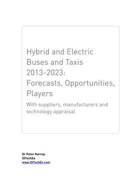 Hybrid and Electric Buses and Taxis 2013-2023: Forecasts, Opportunities, Players