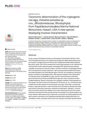 Taxonomic Determination of the Cryptogenic Red Alga, Chondria Tumulosa Sp