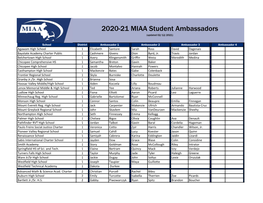 2020-21 MIAA Student Ambassadors (Updated 02/12/2021)