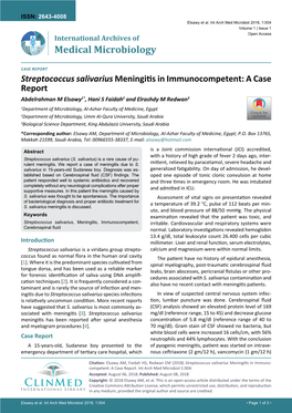 Streptococcus Salivarius Meningitis in Immunocompetent