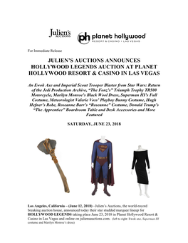 Julien's Auctions Announces Hollywood Legends