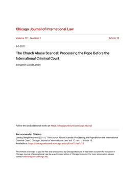 The Church Abuse Scandal: Processing the Pope Before the International Criminal Court