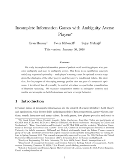 Incomplete Information Games with Ambiguity Averse Players∗