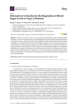 Alternatives to Insulin for the Regulation of Blood Sugar Levels in Type 2 Diabetes