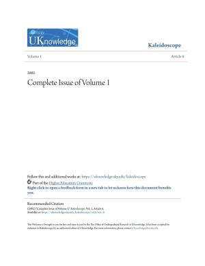 Complete Issue of Volume 1