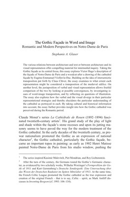 The Gothic Façade in Word and Image Romantic and Modern Perspectives on Notre-Dame De Paris