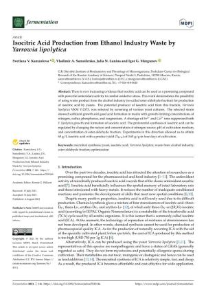 Isocitric Acid Production from Ethanol Industry Waste by Yarrowia Lipolytica