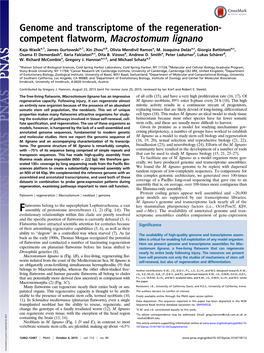 Genome and Transcriptome of the Regeneration- Competent Flatworm, Macrostomum Lignano