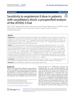 Sensitivity to Angiotensin II Dose in Patients with Vasodilatory Shock: a Prespecifed Analysis of the ATHOS‑3 Trial Kealy R