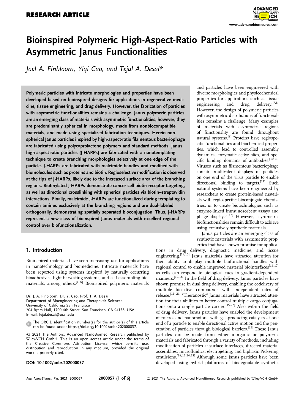 Bioinspired Polymeric High‐Aspect‐Ratio Particles with Asymmetric Janus Functionalities